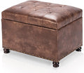 Joveco Leather Storage Ottoman, 24" Rectangle Tufted Square Upholstered Bench, Foot Rest Stool with Wood Legs, Footstool for Living Room Bedroom, Coffee