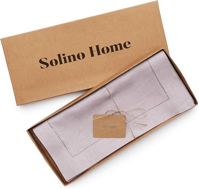 Solino Home Linen Lilac Table Runner 108 Inches Long - 100% Pure Linen 14 x 108 Inch Table Runner - Classic Hemstitch
