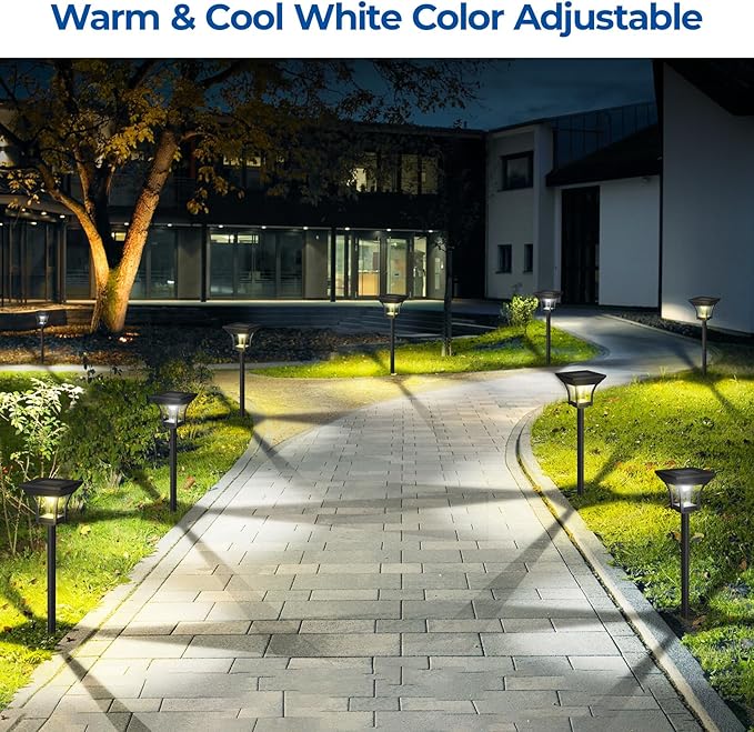 CINOTON 8 Pack RGBCW Solar Pathway Outdoor Lights, 3 Lighting Modes Solar LED Garden Lights, IP65 Waterproof Outside Solar Powered Landscape Lighting for Sidewalk Driveway Backyard RGB/Warm/Cold White