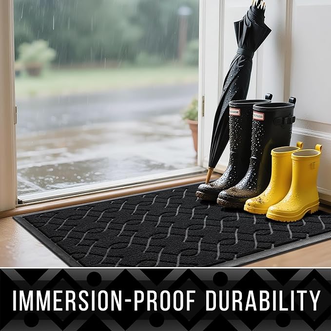 Yimobra Front Door Mat Outdoor Indoor 36x24, All-Season, All-Weather, Heavy Duty Welcome Door Mats Outside Entrance, Non Slip Porch Patio Entrance Mat, Black