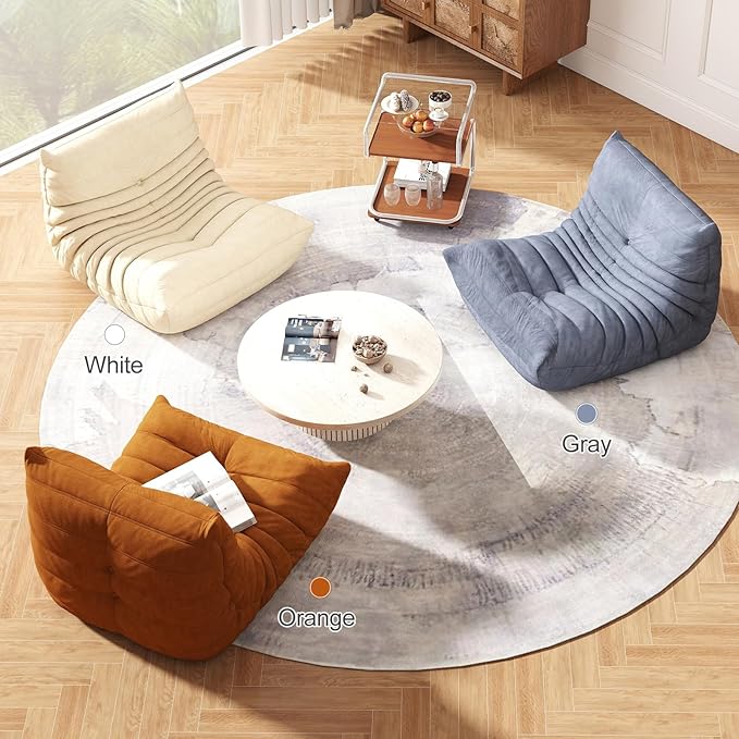 Bean Bag Chair for Adults, Lazy Floor Sofa Couch - Adult Size with Soft Waterproof Fabric for Living Room, Apartments, Reading Corner, Gaming, and Movie Venue (White)