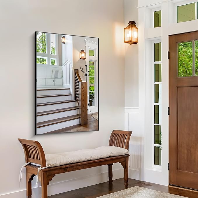 Black Bathroom Mirror for Wall, 30x48 Inch Rectangle Mirrors with Metal Frame, Modern Vanity Wall Mirror Decor for Bathroom Living Room, Entryway Hangs Horizontal or Vertical