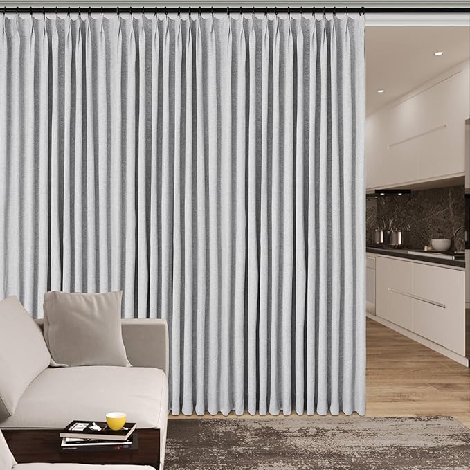 Room Divider Curtains Screen Partitions, Linen Look 100% Blackout Drapery 84 Inches Long, 120" Wide Pinch Pleated Window Drapes, Privacy Protecting, Light Blocking, (1 PC, Silver Grey)