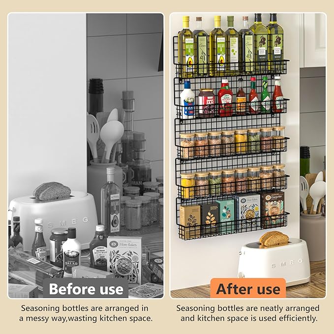 X-cosrack Spice Rack Organizer, 5-Tier Wall Spice Rack, Stackable Hanging Spice Jars Storage Racks, Great for Kitchen and Pantry, Up to Storage 48 Jars(Patent No.:D909138S)