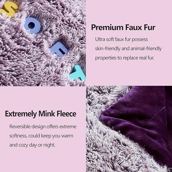 GONAAP Fuzzy Faux Fur Throw Blanket Twin Size Frosty Purple Super Soft Cozy Plush Fuzzy Shaggy Blanket for Couch Sofa Bed (Frosty Purple, Twin(60"x80"))