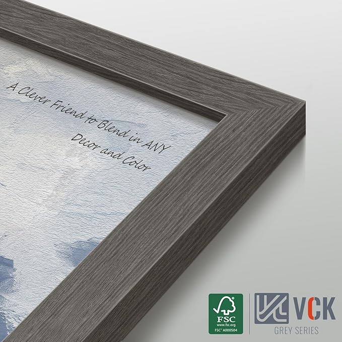 VCK 24x36 Poster Frame 3 Pack, Gray Solid Wood Picture Frame, Exclusive Wood Grain, Wall Mounting Hanging