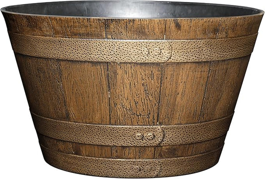 Classic Home and Garden Whiskey Barrel Planters - Wooden Finish Flower Planter Pot - Stylish Garden Pots - Indoor & Outdoor Resin Planters - Weather-Resistant Planting Pots (20.5" Oak Brown, 1-Pack)