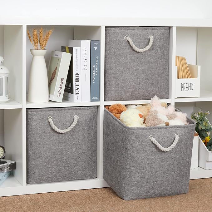 Bidtakay Grey Baskets Foldable Storage Cube Bins 13x13x13 Cube Storage Organizer Closet Set of 3 Fabric Storage Baskets for Home Office Large Baskets for Nursery Baby Toy Storage