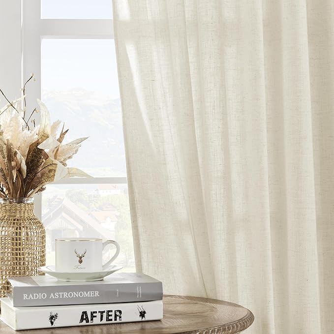 Joydeco Linen Curtains 2 Panel Set, Ivory on Linen Curtains 84 Inch, Light Filtering Drapes for Living Room, 70 Inches Wide Drapes with Rod Pocket Back Tab (84" L x 70" W)