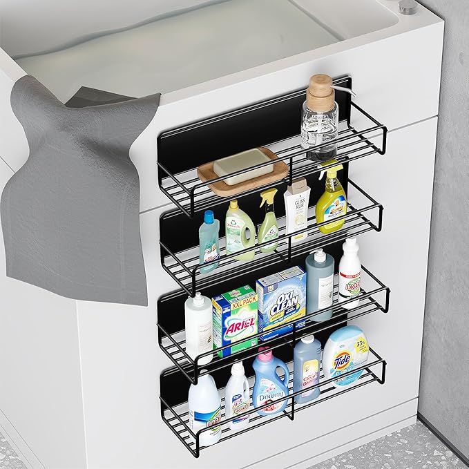 4 Pack Magnetic Spice Rack for Refrigerator, Magnetic Shelf Fridge Organizer for Kitchen Storage, Black