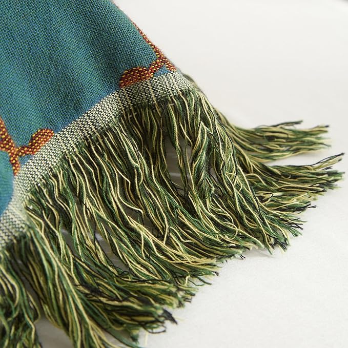 Boho Throw Blanket for Couch Sofa Bed, 100% Cotton Woven Quilt with Tassel 80”x90”, Super Soft Muslin Blanket with Bird Printed, Decorative Reversible Bed Blanket/Cover for All Seasons