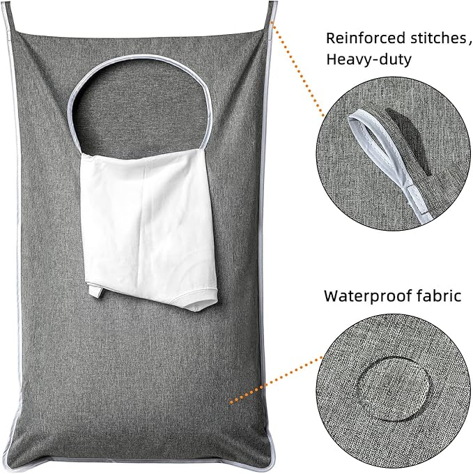 XL Hanging Laundry Hamper, Extra Large Tear-resistance Door Hamper with 2 Types Hooks for Dirty Clothes, Save Bathroom Space Hanging Laundry Bag (36.5x 22 Inch,Grey)