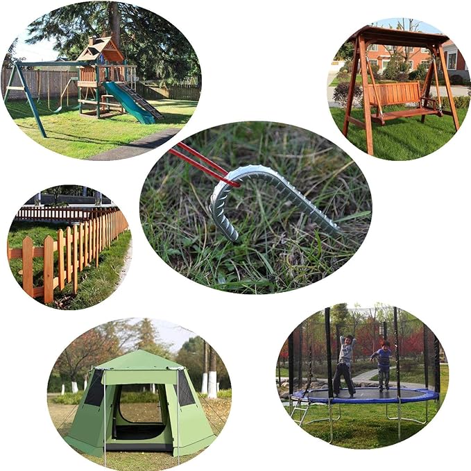 16 Inch 28 Pack Rebar Stakes, 3/8" Diameter J Hook Steel Ground Anchor Stakes, Heavy Duty Galvanized Tent Stakes, Metal Fence Stakes for Outdoor Decoration Yard Inflatables Gardening