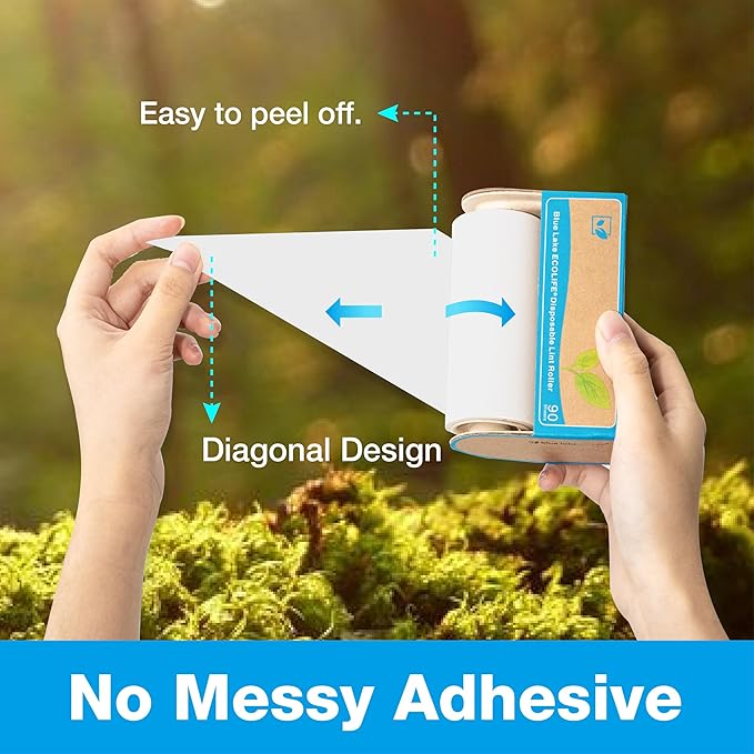 Blue Lake ECOLIFE Plastic-Free Lint Roller – 4-Pack (360 Sheets) | Extra Sticky & Eco-Lint Remover| Ideal for Clothes, Furniture & Carpet(4 Pack-360 Sheets)