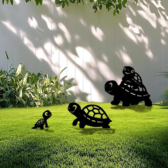 3 Pack Turtle Metal Garden Decorative Stakes, Weather Proof Silhouette Statues for Yard, Patio,Outdoor Decor for Turtle Lovers and Pet Owners