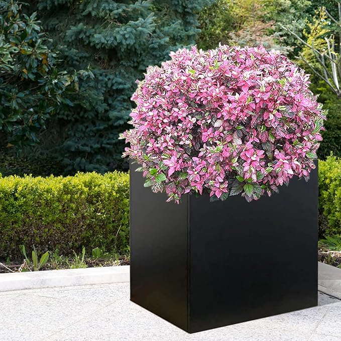 Galvanized Steel Planter Box Black Metal Planter Large Square Indoor Outdoor Planters Cube Steel Heavy Duty Flower Pot 20Inch Powder Coating Modern Commercial Residential for Patio, Deck, Yard, Garden