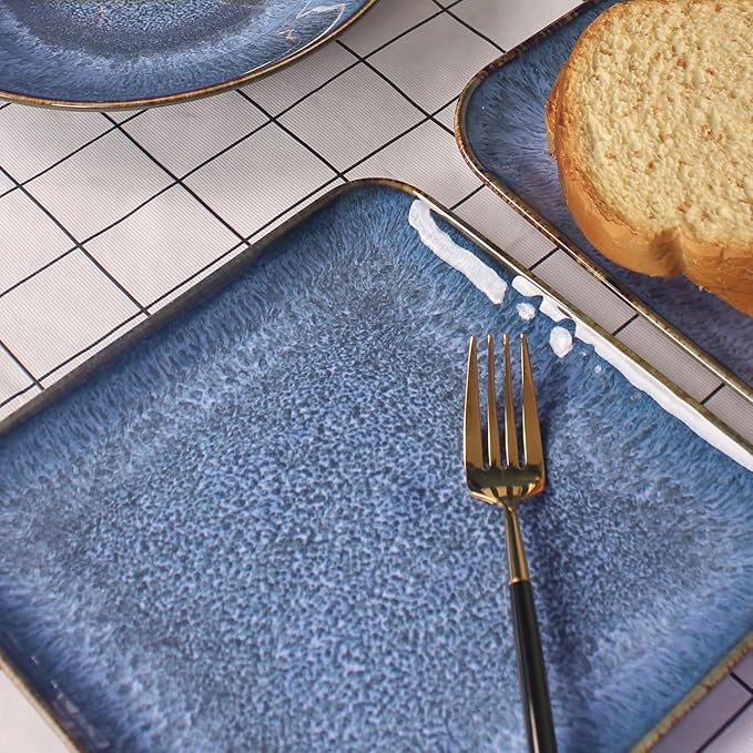 Porcelain Dinner Plates set dessert salad dish Set of 4, Main Dish for Steak, Bread, Pasta, Salad, Microwave Oven and Dishwasher Safe, Scratch Resistant Reusable 7.5 INCH Square