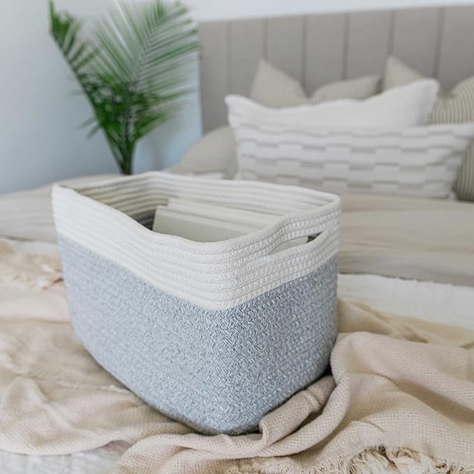 OrganiHaus Set of 3 Woven Storage Baskets for Organizing, Cotton Rope Organizer Bins for Shelves, Closet & Nursery, Dog Toy Basket, Decorative Bins for Toys, Towels & Books - 15x10x9, Grey