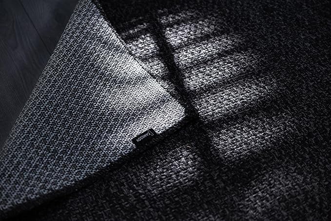 CAMILSON Indoor and Outdoor Runner Rug Dark Gray Black Solid Boho Woven Design Easy-Cleaning Non Shedding Farmhouse Living Room Bedroom Garden Patio and Kitchen Washable Outside Carpet Alfombras (2x7)