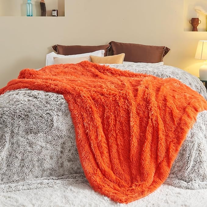 GONAAP Fuzzy Faux Fur Throw Blanket Orange Super Soft Cozy Plush Fuzzy Shaggy Blanket for Couch Sofa Bed (Orange, Throw(50"x60"))