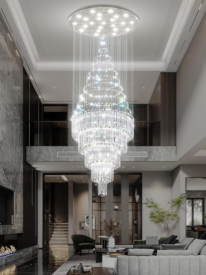 D40''X H120'' High Ceiling Chandelier Crystal Raindrop Big Chandeliers Staircase Large Chandelier Empire Entrance Foyer High Ceiling Pendant Chandelers Fixture LED Dimmable 2700K-4500K-6000K