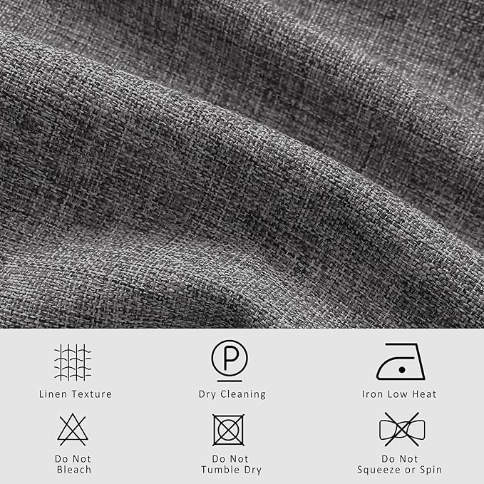 Macochico Pinch Pleated Full Blackout Curtains for Bedroom Living Room Gray Linen Curtains Thermal Insulated and Noise Reducing Window Panels with Tieback Shabby Chic Decor 84”Wx84”L 1 Panel