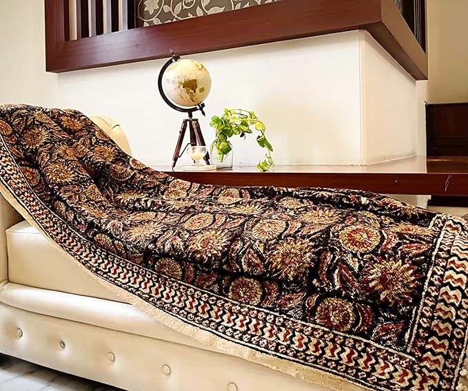Bohemian Mud Cloth Handmade Throw with Tassels - 120x180 CM Handblock Printed Floral Cotton Blanket, Soft Handloom Sofa Throw for Living Room, Bed, Couch & Home Décor