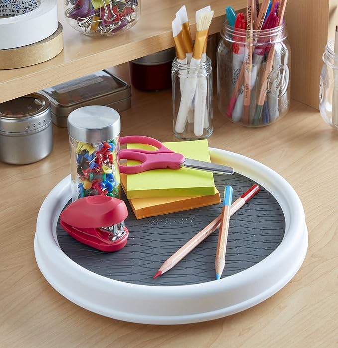 Copco Basics Non-Skid Pantry Cabinet Lazy Susan Turntable, 12-Inch, White/Gray (Pack of 2)