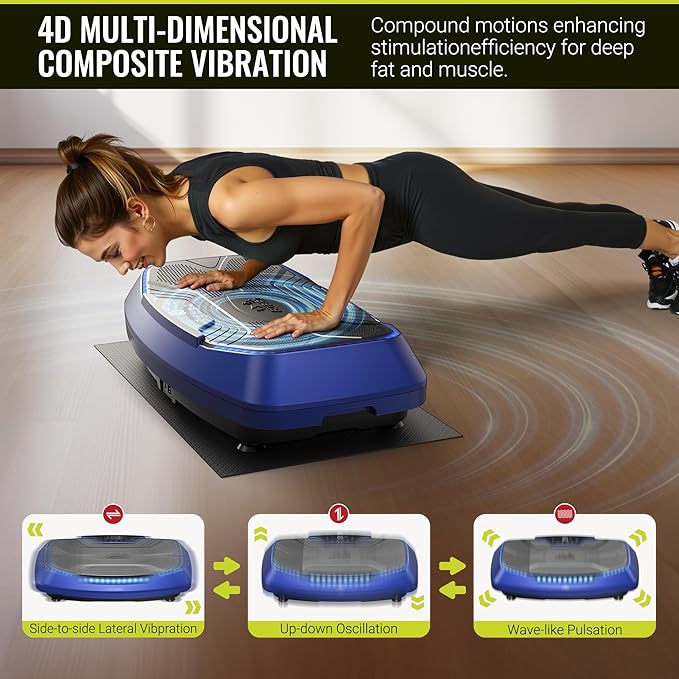 FLYBIRD 4D Vibration Plate 500 LBS Capacity, Oscillation, Linear, Pulsation Vibration Plate Exercise Machine, Triple Motors Vibration Plate for Bone Density Building & Lymphatic Drainage