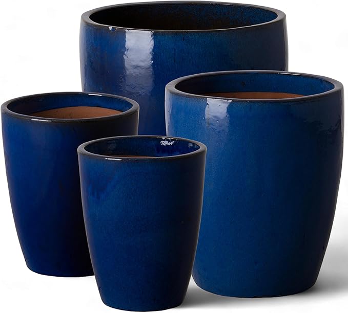 Emissary Home and Garden Bullet 11.5 in. Blue Ceramic Round Planter (11.5 in. L x 11.5 in. W x 14 in. H) with Drainage Hole