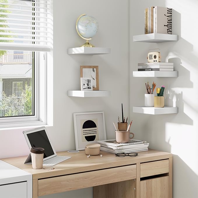 fuqing Floating Shelves for Wall, Bathroom Shelf Wall Mounted for Storage, Shelves with Invisible Bracket for Bedroom, Kitchen, Living Room, Farmhouse Small Book Shelf, 6.5 Inch Set of 3, White