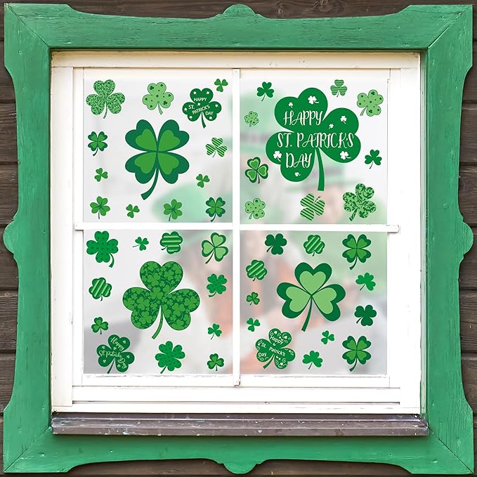 9 Sheets St Patricks Day Window Clings, 115 PCS St Patrick's Day Shamrock Window Stickers for St Patricks Day Decorations, Green Static Spring Window Clings for Glass Windows St Patricks Day Decor