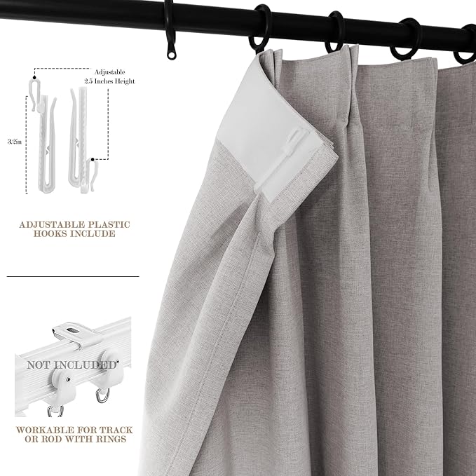 Room Divider Curtains Screen Partitions, Linen Look 100% Blackout Drapery 102 Inches Long, 100" Wide Pinch Pleated Window Drapes, Privacy Protecting, Light Blocking, (1 PC, Browish Grey)
