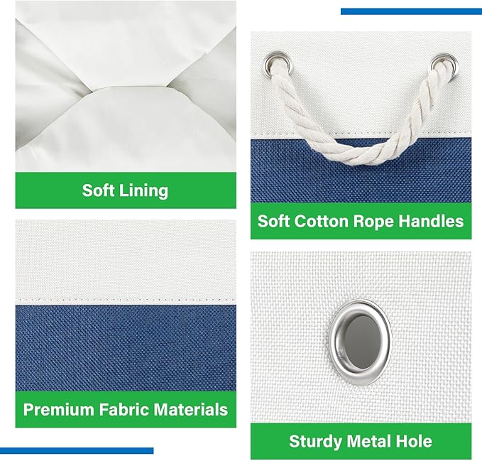 Bidtakay Extra Large Storage Baskets for Shelves 3 Pack Fabric Storage Bins for Organizing Linen Collapsible Organizer for Closet-White&Blue
