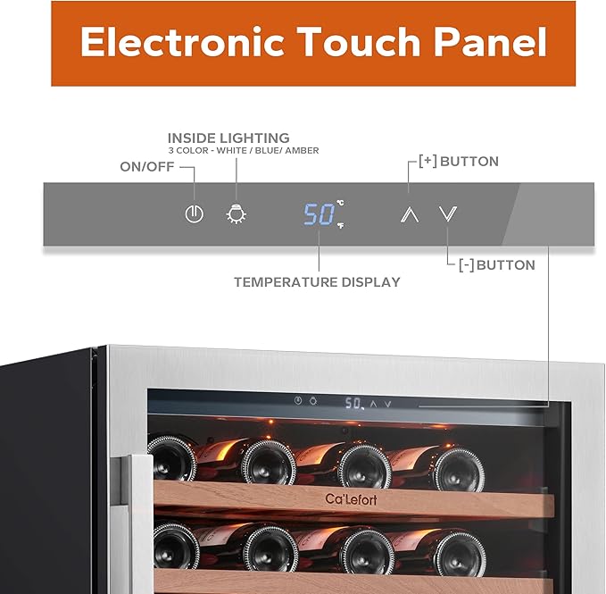 Ca'Lefort 24 Inch Wine Fridge, 54 Bottle Wine Cooler Refrigerator, 40-65°F Wine Refrigerator Glass Door, 3 LED Wine Fridge, Built-in or Freestanding Wine Fridge for Home/Bar/Kitchen (5.65 cu.ft)