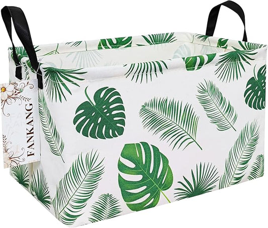 FANKANG Storage Bins, Nursery Hamper Canvas Laundry Basket Foldable with Waterproof PE Coating Large Storage Baskets for Kids Boys and Girls, Office, Bedroom, Clothes,Toys(Rec-Leaf ）