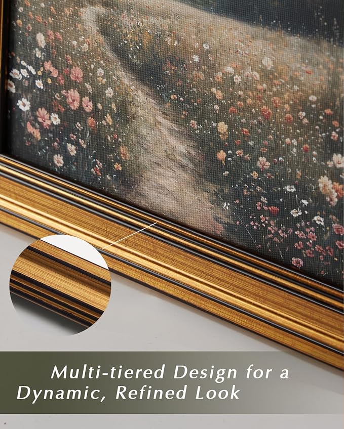 HUARCEY Gold Framed Vintage Wall Deocr for Living Room, Tree Rings Art Abstract Wood Grain Texture Bathroom Art Large Canvas Print Nature Inspired Farmhouse Pictures for Study Office Bedroom 16"x24"