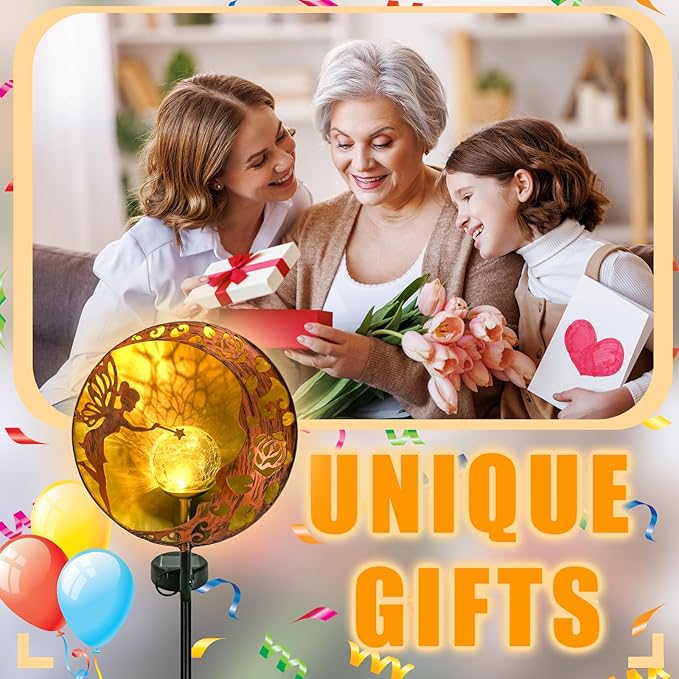 Fairy Solar Garden Light, Decorative Outdoor Statue, Moon Star Stake, Metal Sculpture for Yard, Lawn, Patio, Pathway, Housewarming, Birthday Gift for Mom, Grandma, Women (Fairy, 1)