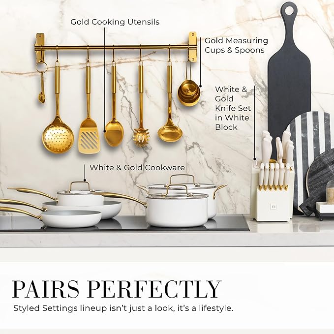 Gold Cooking Utensils with Measuring Cups and Spoons Set - 13-Piece Luxury Gold Kitchen Accessories Includes Metal Measuring Cups and Spoons for Baking, Cooking, and Elegant Kitchen Decor