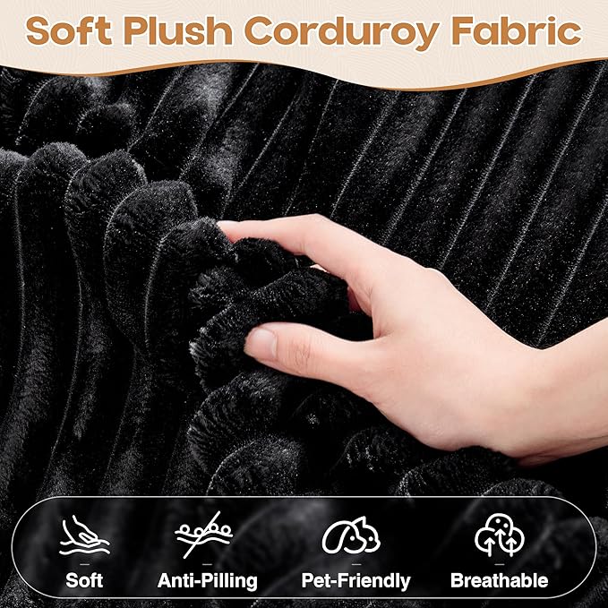 Cloud Sectional Couches for Living Room,U Shaped Modular Sofas No Assembly,135x100 Inches Plush Corduroy Oversized Floor Couch Set with Deep Seat Chaise,Black