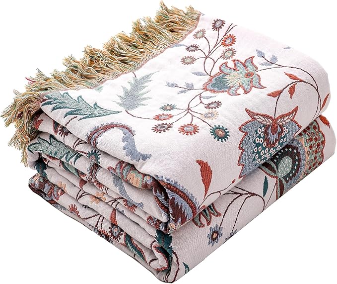 Boho Large Cotton Throw Blanket 80''x90'',Ultra Soft Rustic Quilt,Sofa Throw Cover with Tassels,Farmhouse Lightweight Knitted Throw for Bed,Travel,Couch,Home Decor