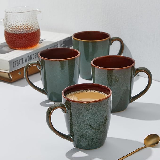 Coffee Mug 16 oz, Ceramic Coffee Mugs Set of 4, Reactive Glaze Mug for Latte/Tea/Cappuccino, Large Stackable Mug Set for Men, Women, Dad, Mom, Dishwasher & Microwave Safe, Brown Green