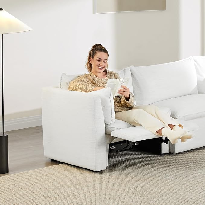 CHITA Power Sectional Down Filled Corner Sofa, Comfty Feather V Shape Power Modular, FSC Certified Modern Cloud Couch with Electric Footrests, 107 inch Width,5 Seat Sofa, Cream