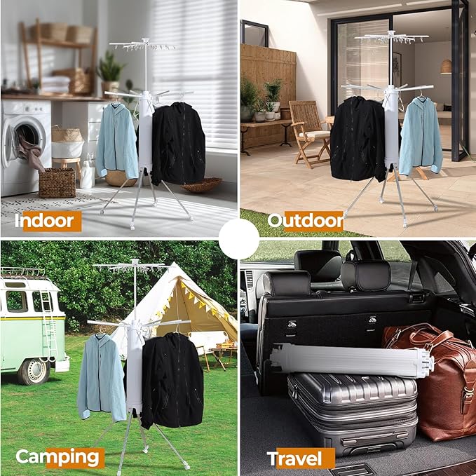4-Legged Clothes Drying Rack Foldable,2 Tier Portable and Collapsible Space Saving Laundry Drying Rack with 4 Pulleys,Aluminum Dry Rack for Clothes