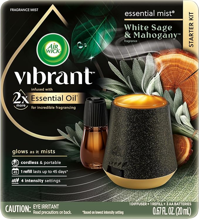 AIR WICK Essential Mist - Starter Kit White Sage & Mahogany, Air Freshener, Essential Oils