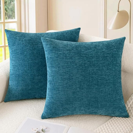 CaliTime Throw Pillow Covers Decorative 16 X 16 Inches Pack of 2 Cozy Chenille Cushion Cases for Couch Sofa Bed Living Room Home Ocean Blue