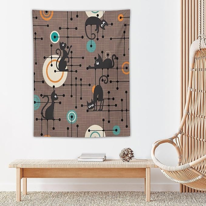 ICMOLYYENLO Boho Medieval Cat Tapestry, Abstract Atomic Starburst Geometric Aesthetic Art Wall Hanging For Bedroom Living Room Dormitory 50x60 Inches