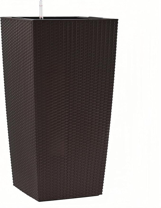 30in Tall Large Plant Pots Planter-Self-Watering Indoor/Outdoor Planting with Drain Holes, Water Level Monitor, Inner Bucket for Front Porch Patio, Brown Large