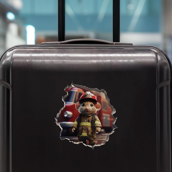 Firefighter Mouse in Mouse Hole Decal - Mouse Hole 3D Wall Sticker