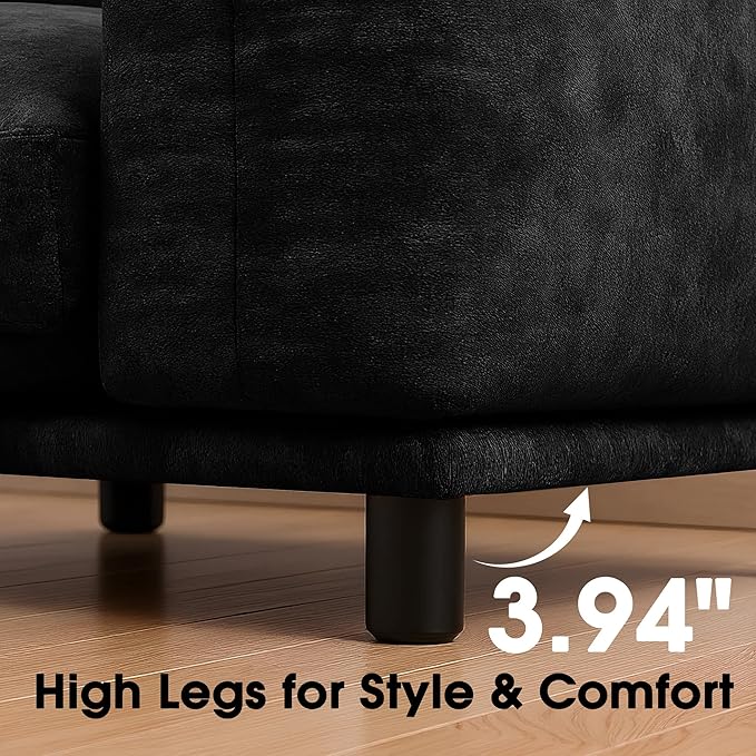 Modern Minimalist Chenille Modular Sectional Sofa, Oversized 8-Seater Sleeper Sofa with Movable Ottoman, Thick Cushions, Upholstered Couch for Living Room, Bedroom, Office, Apartment(Black,8-Seater)